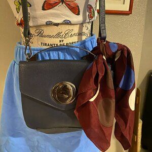 Madeleine Italian Leather Navy Blue + Silk Scarf